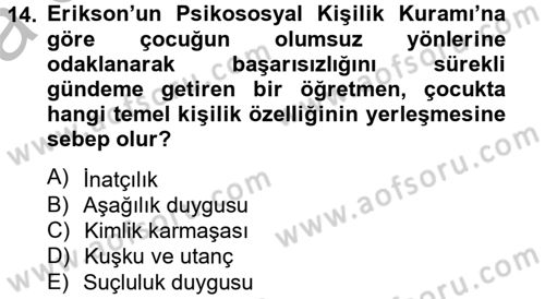 Eğitim Psikolojisi Dersi 2012 - 2013 Yılı (Vize) Ara Sınav Soruları 14. Soru