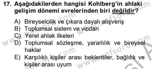 Eğitim Psikolojisi Dersi 2012 - 2013 Yılı (Vize) Ara Sınav Soruları 17. Soru