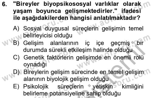Eğitim Psikolojisi Dersi 2012 - 2013 Yılı (Vize) Ara Sınav Soruları 6. Soru