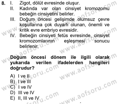 Eğitim Psikolojisi Dersi 2012 - 2013 Yılı (Vize) Ara Sınav Soruları 8. Soru