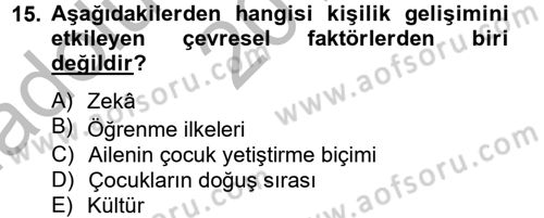 Eğitim Psikolojisi Dersi 2013 - 2014 Yılı (Vize) Ara Sınav Soruları 15. Soru