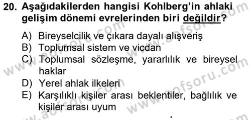 Eğitim Psikolojisi Dersi 2013 - 2014 Yılı (Vize) Ara Sınav Soruları 20. Soru