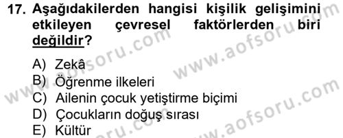Eğitim Psikolojisi Dersi 2014 - 2015 Yılı (Vize) Ara Sınav Soruları 17. Soru