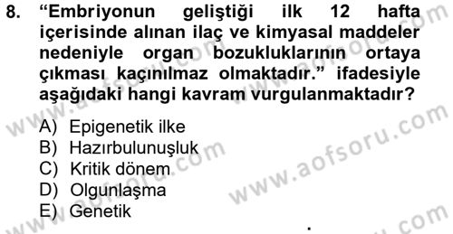 Eğitim Psikolojisi Dersi 2014 - 2015 Yılı (Vize) Ara Sınav Soruları 8. Soru