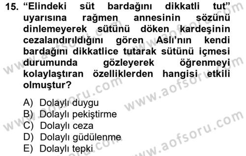 Eğitim Psikolojisi Dersi 2014 - 2015 Yılı (Final) Dönem Sonu Sınav Soruları 15. Soru