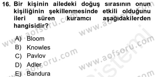 Eğitim Psikolojisi Dersi 2015 - 2016 Yılı (Vize) Ara Sınavı 16. Soru