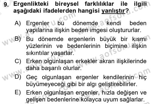 Eğitim Psikolojisi Dersi 2015 - 2016 Yılı (Vize) Ara Sınavı 9. Soru