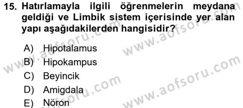 Eğitim Psikolojisi Dersi 2015 - 2016 Yılı (Final) Dönem Sonu Sınav Soruları 15. Soru