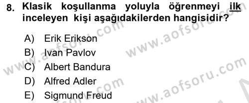 Eğitim Psikolojisi Dersi 2015 - 2016 Yılı (Final) Dönem Sonu Sınav Soruları 8. Soru