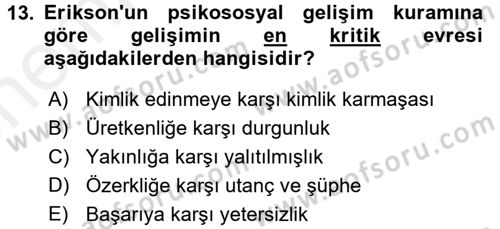 Eğitim Psikolojisi Dersi 2017 - 2018 Yılı (Vize) Ara Sınav Soruları 13. Soru