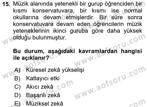 Eğitim Psikolojisi Dersi 2017 - 2018 Yılı (Vize) Ara Sınav Soruları 15. Soru