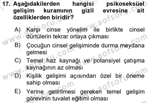 Eğitim Psikolojisi Dersi 2017 - 2018 Yılı (Vize) Ara Sınav Soruları 17. Soru