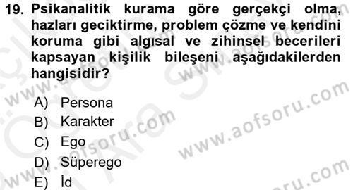 Eğitim Psikolojisi Dersi 2017 - 2018 Yılı (Vize) Ara Sınav Soruları 19. Soru