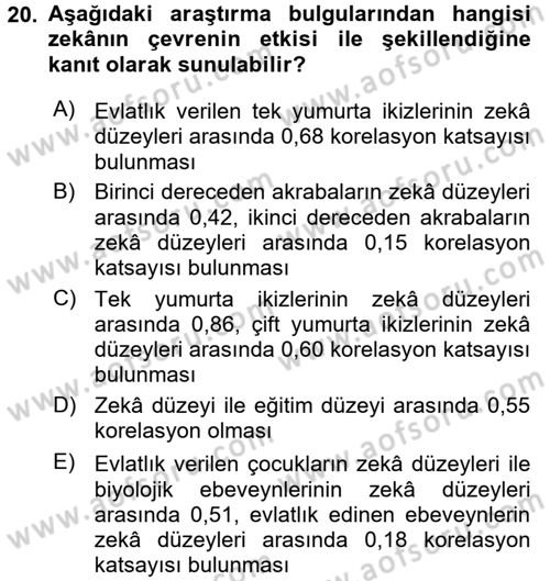Eğitim Psikolojisi Dersi 2017 - 2018 Yılı (Vize) Ara Sınav Soruları 20. Soru