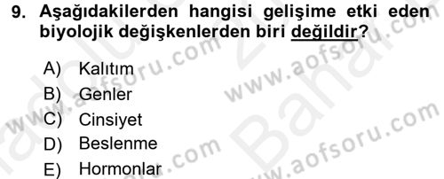 Eğitim Psikolojisi Dersi 2017 - 2018 Yılı (Vize) Ara Sınav Soruları 9. Soru