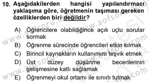 Eğitim Psikolojisi Dersi 2017 - 2018 Yılı (Final) Dönem Sonu Sınav Soruları 10. Soru