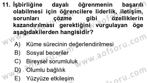 Eğitim Psikolojisi Dersi 2017 - 2018 Yılı (Final) Dönem Sonu Sınav Soruları 11. Soru