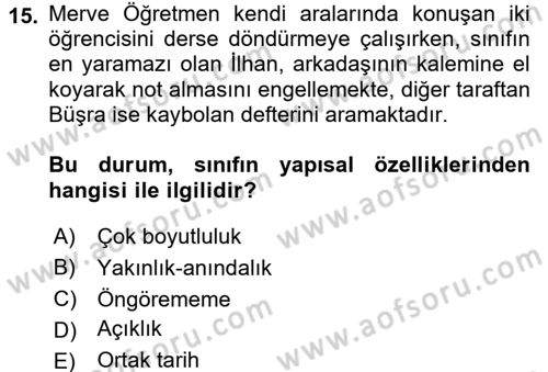 Eğitim Psikolojisi Dersi 2017 - 2018 Yılı (Final) Dönem Sonu Sınav Soruları 15. Soru