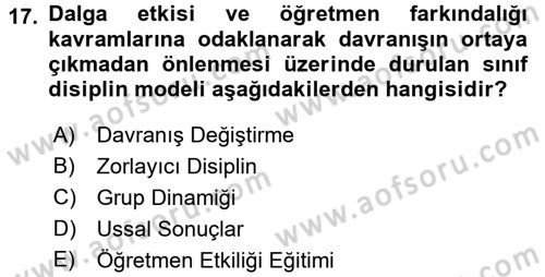 Eğitim Psikolojisi Dersi 2017 - 2018 Yılı (Final) Dönem Sonu Sınav Soruları 17. Soru