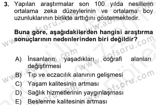 Eğitim Psikolojisi Dersi 2017 - 2018 Yılı (Final) Dönem Sonu Sınav Soruları 3. Soru