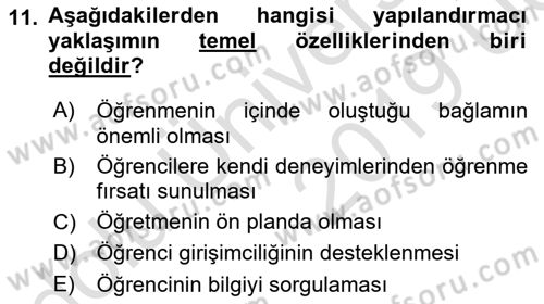 Eğitim Psikolojisi Dersi 2018 - 2019 Yılı 3 Ders Sınav Soruları 11. Soru