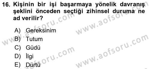 Eğitim Psikolojisi Dersi 2018 - 2019 Yılı 3 Ders Sınav Soruları 16. Soru