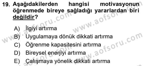 Eğitim Psikolojisi Dersi 2018 - 2019 Yılı 3 Ders Sınav Soruları 19. Soru