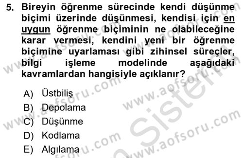 Eğitim Psikolojisi Dersi 2018 - 2019 Yılı 3 Ders Sınav Soruları 5. Soru