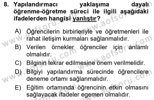 Eğitim Psikolojisi Dersi 2018 - 2019 Yılı 3 Ders Sınav Soruları 8. Soru