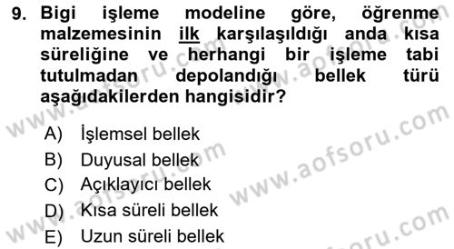 Eğitim Psikolojisi Dersi 2018 - 2019 Yılı 3 Ders Sınav Soruları 9. Soru