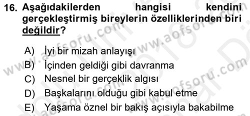 Eğitim Psikolojisi Dersi 2018 - 2019 Yılı (Vize) Ara Sınavı 16. Soru