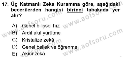 Eğitim Psikolojisi Dersi 2018 - 2019 Yılı (Vize) Ara Sınavı 17. Soru