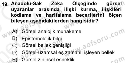 Eğitim Psikolojisi Dersi 2018 - 2019 Yılı (Vize) Ara Sınavı 19. Soru