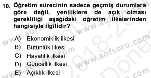 Eğitim Psikolojisi Dersi 2018 - 2019 Yılı (Final) Dönem Sonu Sınav Soruları 10. Soru