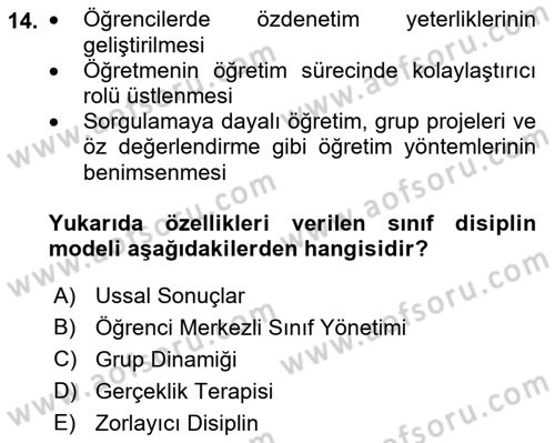 Eğitim Psikolojisi Dersi 2018 - 2019 Yılı (Final) Dönem Sonu Sınav Soruları 14. Soru