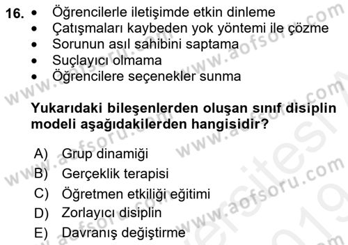 Eğitim Psikolojisi Dersi 2018 - 2019 Yılı (Final) Dönem Sonu Sınav Soruları 16. Soru