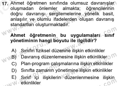 Eğitim Psikolojisi Dersi 2018 - 2019 Yılı (Final) Dönem Sonu Sınav Soruları 17. Soru