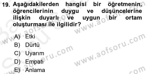 Eğitim Psikolojisi Dersi 2018 - 2019 Yılı (Final) Dönem Sonu Sınav Soruları 19. Soru