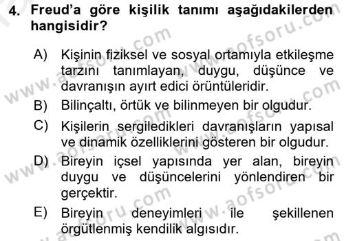 Eğitim Psikolojisi Dersi 2018 - 2019 Yılı (Final) Dönem Sonu Sınav Soruları 4. Soru