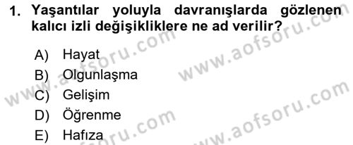 Eğitim Psikolojisi Dersi 2018 - 2019 Yılı Yaz Okulu Sınavı 1. Soru