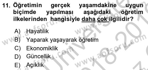 Eğitim Psikolojisi Dersi 2018 - 2019 Yılı Yaz Okulu Sınavı 11. Soru