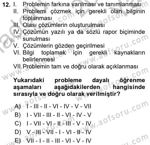 Eğitim Psikolojisi Dersi 2018 - 2019 Yılı Yaz Okulu Sınavı 12. Soru