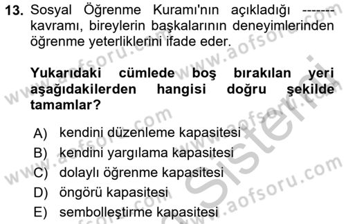 Eğitim Psikolojisi Dersi 2018 - 2019 Yılı Yaz Okulu Sınavı 13. Soru