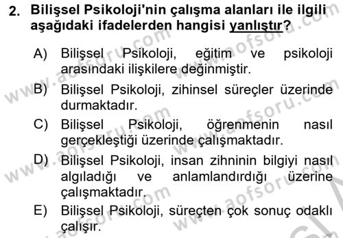 Eğitim Psikolojisi Dersi 2018 - 2019 Yılı Yaz Okulu Sınavı 2. Soru