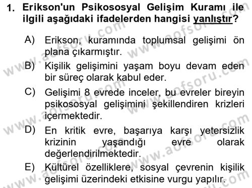 Eğitim Psikolojisi Dersi 2020 - 2021 Yılı Yaz Okulu Sınav Soruları 1. Soru