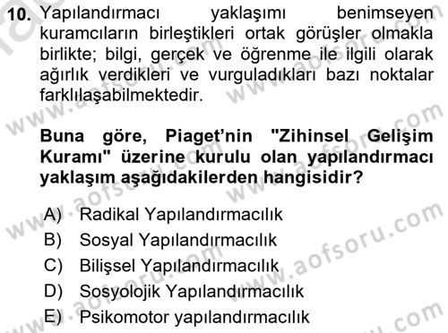 Eğitim Psikolojisi Dersi 2020 - 2021 Yılı Yaz Okulu Sınav Soruları 10. Soru