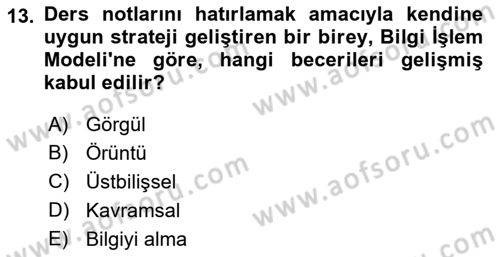 Eğitim Psikolojisi Dersi 2020 - 2021 Yılı Yaz Okulu Sınavı 13. Soru