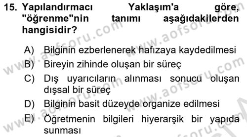 Eğitim Psikolojisi Dersi 2020 - 2021 Yılı Yaz Okulu Sınav Soruları 15. Soru