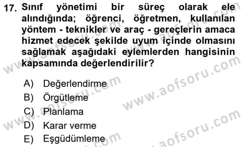 Eğitim Psikolojisi Dersi 2020 - 2021 Yılı Yaz Okulu Sınav Soruları 17. Soru