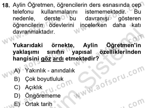 Eğitim Psikolojisi Dersi 2020 - 2021 Yılı Yaz Okulu Sınav Soruları 18. Soru